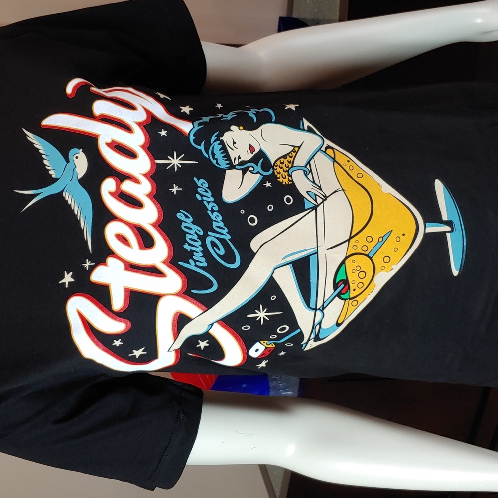 NWT Womens Rocksteady Sz S Rockabilly Classic Black Tee Shirt by Steady Clothing